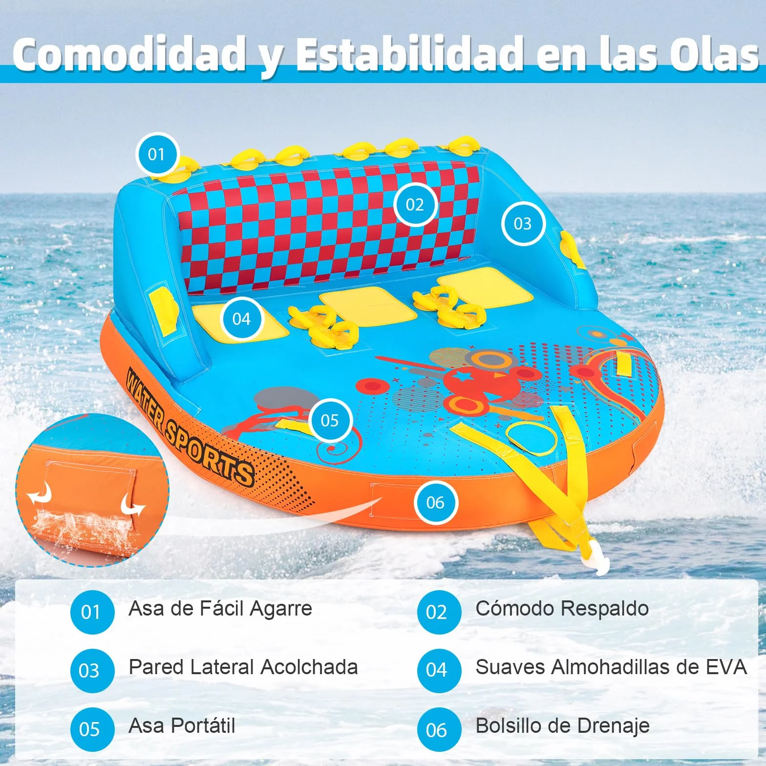 COSTWAY Tubos Remolcables para Navegar de 3 Pasajeros, Cubierta de Nailon Grueso Resistente