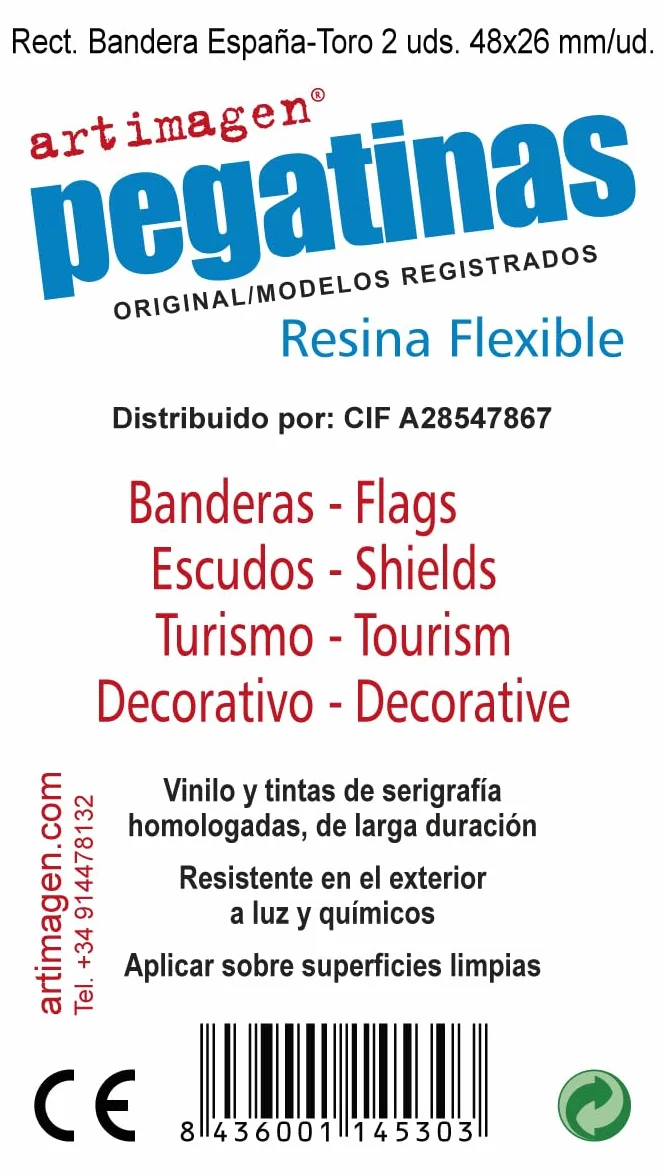Pegatina Bandera España Toro Saltando Rectángulo 2 uds. RESINA