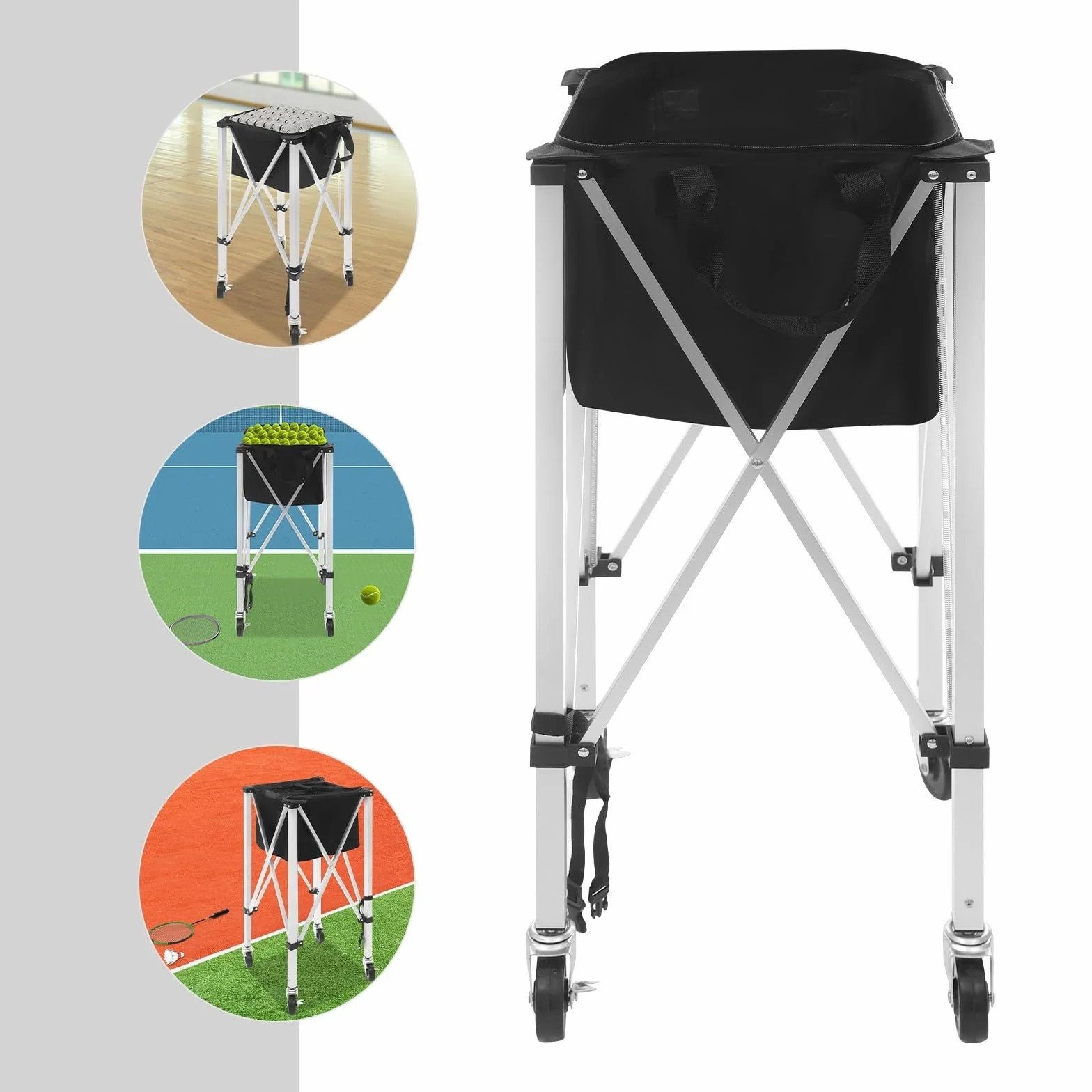 Tela Oxford de aluminio Canasta plegable para pelotas de tenis 150-170 con ruedas asa de transporte