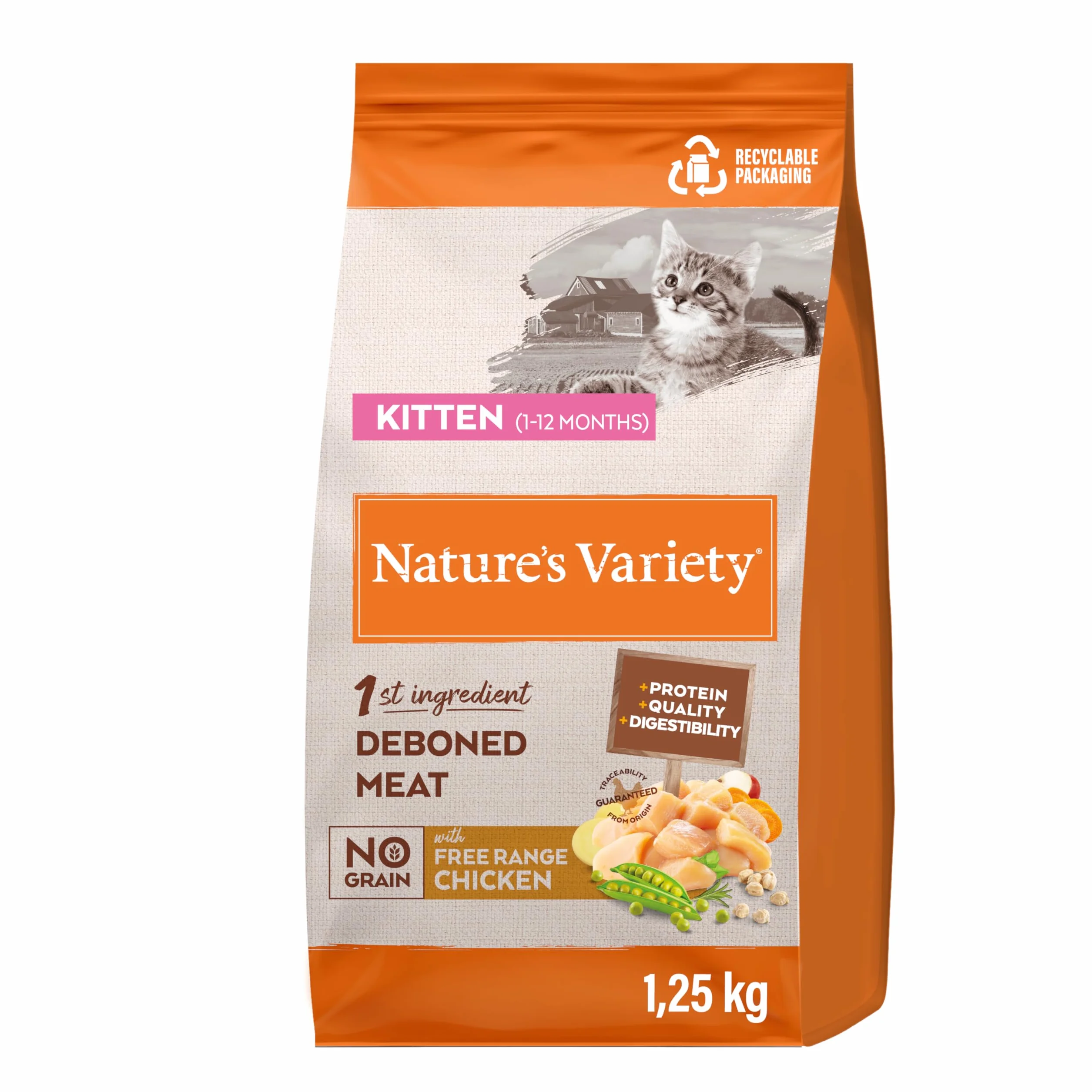 Nature's Variety No Grain Pienso para Gatos Kitten con Pollo - 1,25kg
