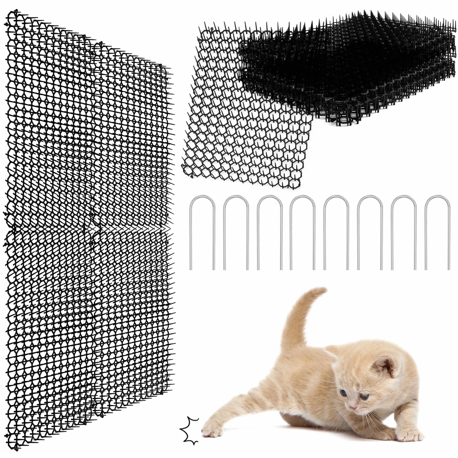 JONRRYIN Pinchos Anti Gatos, 5 Pcs Estera de Anti Gato, Estera de Espinas, Tiras De Espigas para Animales, Repelente para Disuasión para Defensa contra Gato y Proteger Las Plantas En Jardín (Negro)