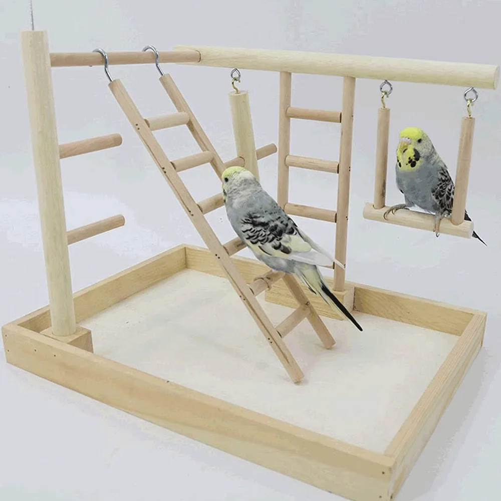 ZUMAHA Seguridad Interesante Soporte de Escalera para Columpio de Loro, Juguetes de Madera para pájaros, Parque Infantil para pájaros, Gimnasio con Columpio de Escalera, Jaula para pájaros Sólido