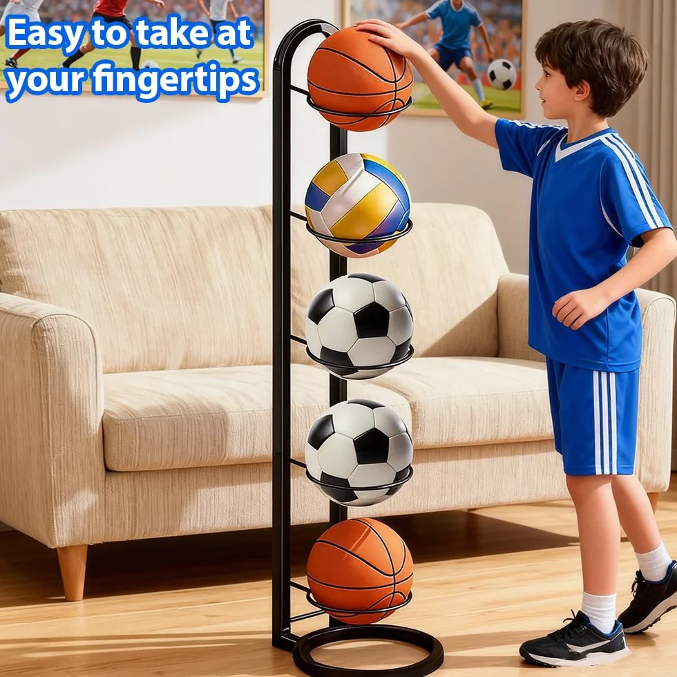 Soporte Vertical para Pelotas de Fútbol, Estante de Almacenamiento de 5 Niveles, Extraíble