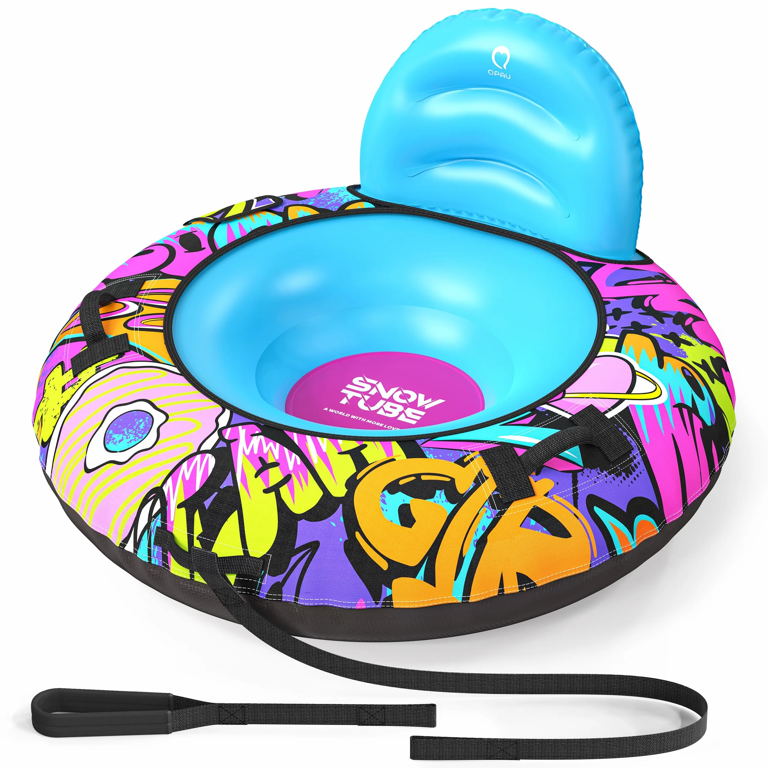 Trineo Inflable de Nieve de 44 Pulgadas con Respaldo, Capacidad de 500 Libras, con Cubierta y Cuerda de Remolque