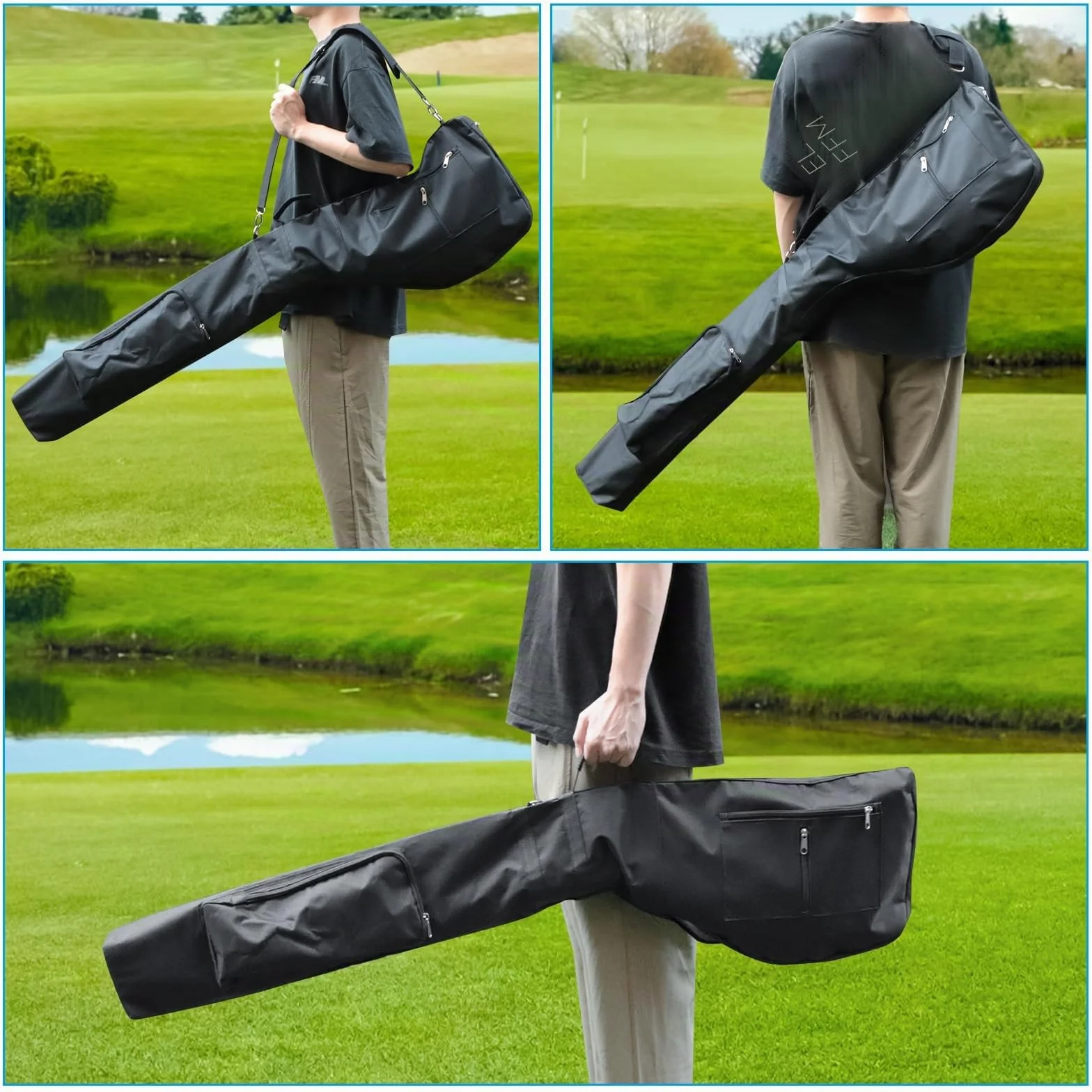Bolsa de Viaje Plegable para Palos de Golf Impermeable Negra