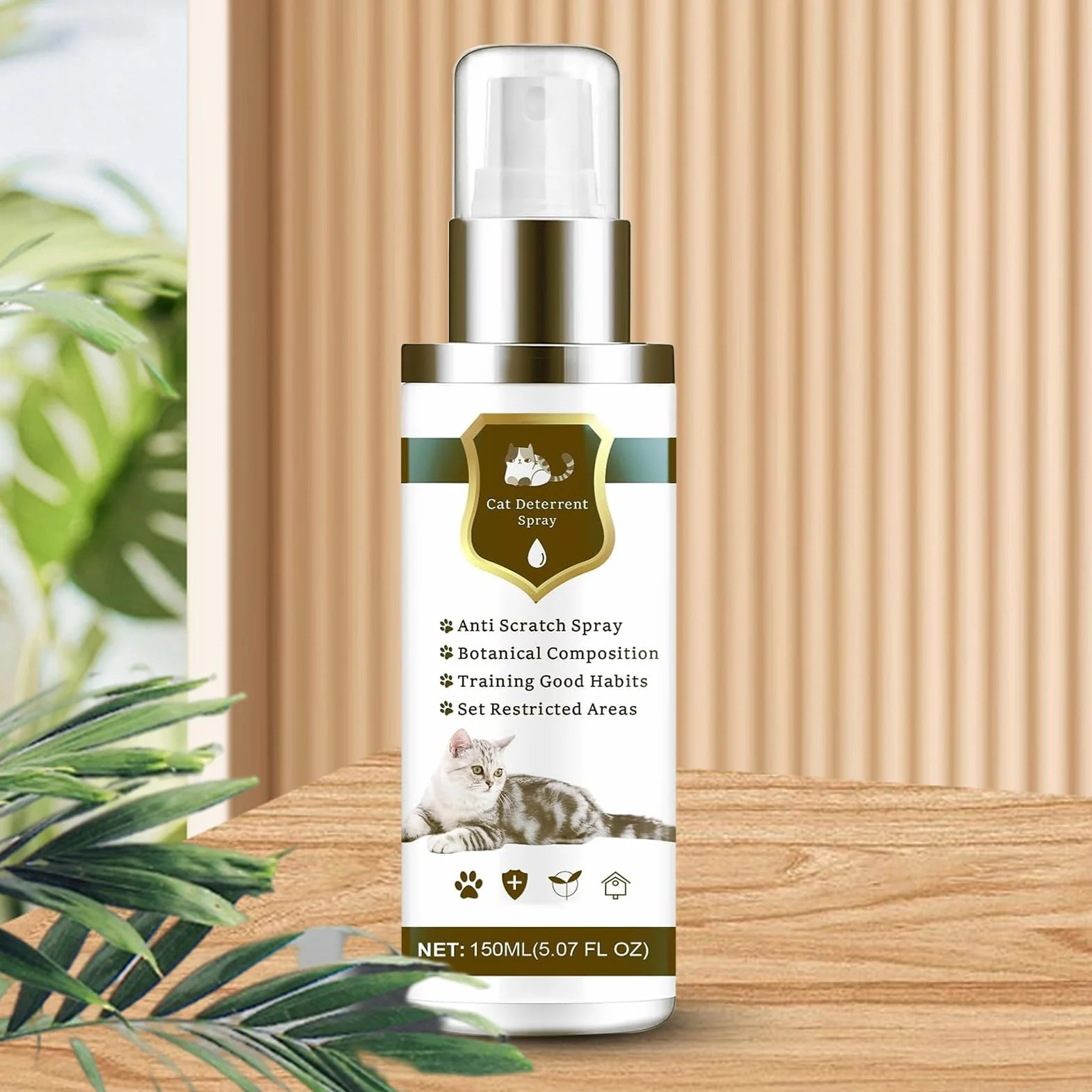 Spray Antigatos | 150ml Seguro Natural Antiarañazos - Control Interior Felino,Protege Neumáticos Sofás Alfombras Césped Patio Balcón Terraza Piscina