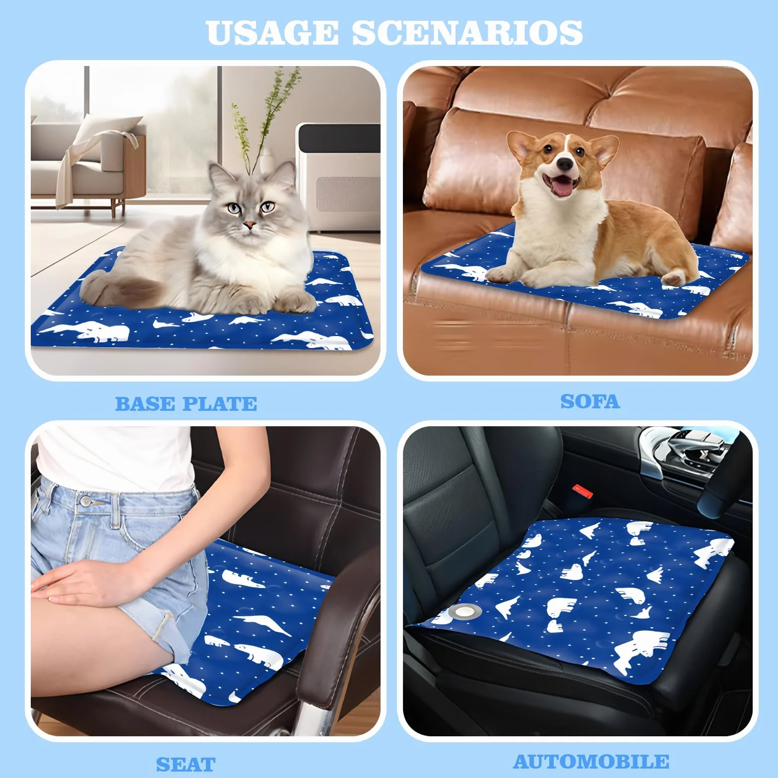 Alfombra Refrescante para Perros Gatos,Mascotas Alfombrilla Autoenfriante,Cama Refrescante Perro Inyección De Agua,Cama Gat Frio Animales Colchon Mascotas para Verano,40x50cm,M,Oso de hielo azul real