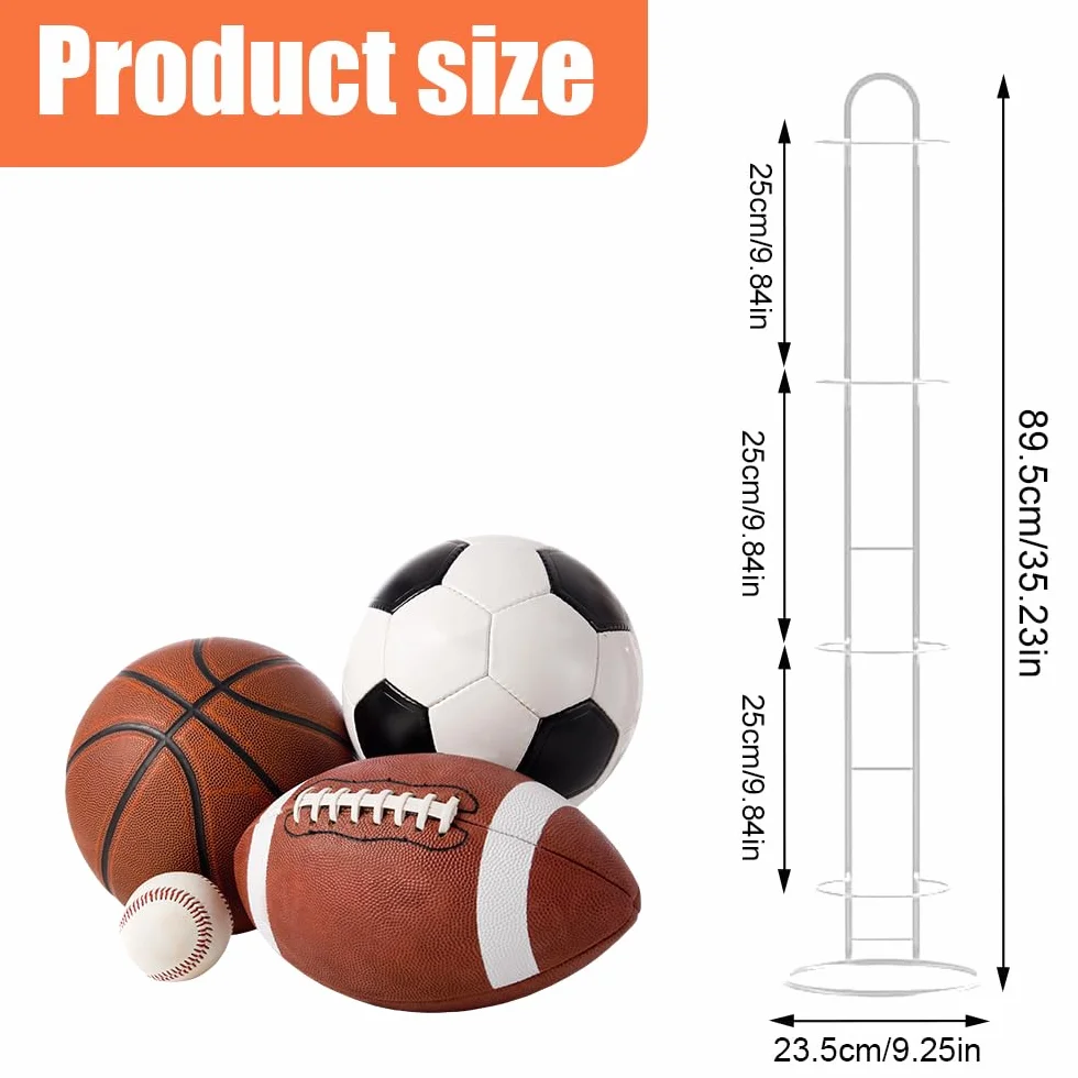 Soporte vertical para balones de metal, estante de 4 niveles para voleibol, baloncesto, fútbol (blanco)