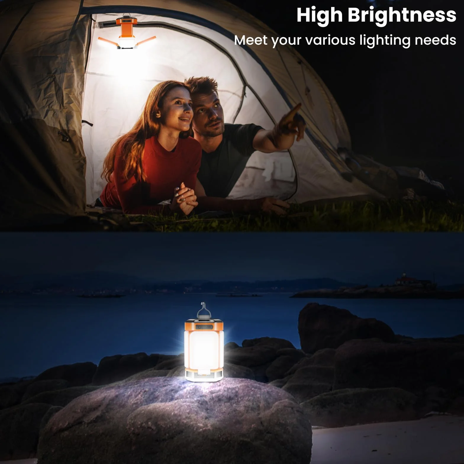 Linterna Camping LED Recargable 60 LED 25H 5 Modos Regulable 15%-100% Lámpara Camping