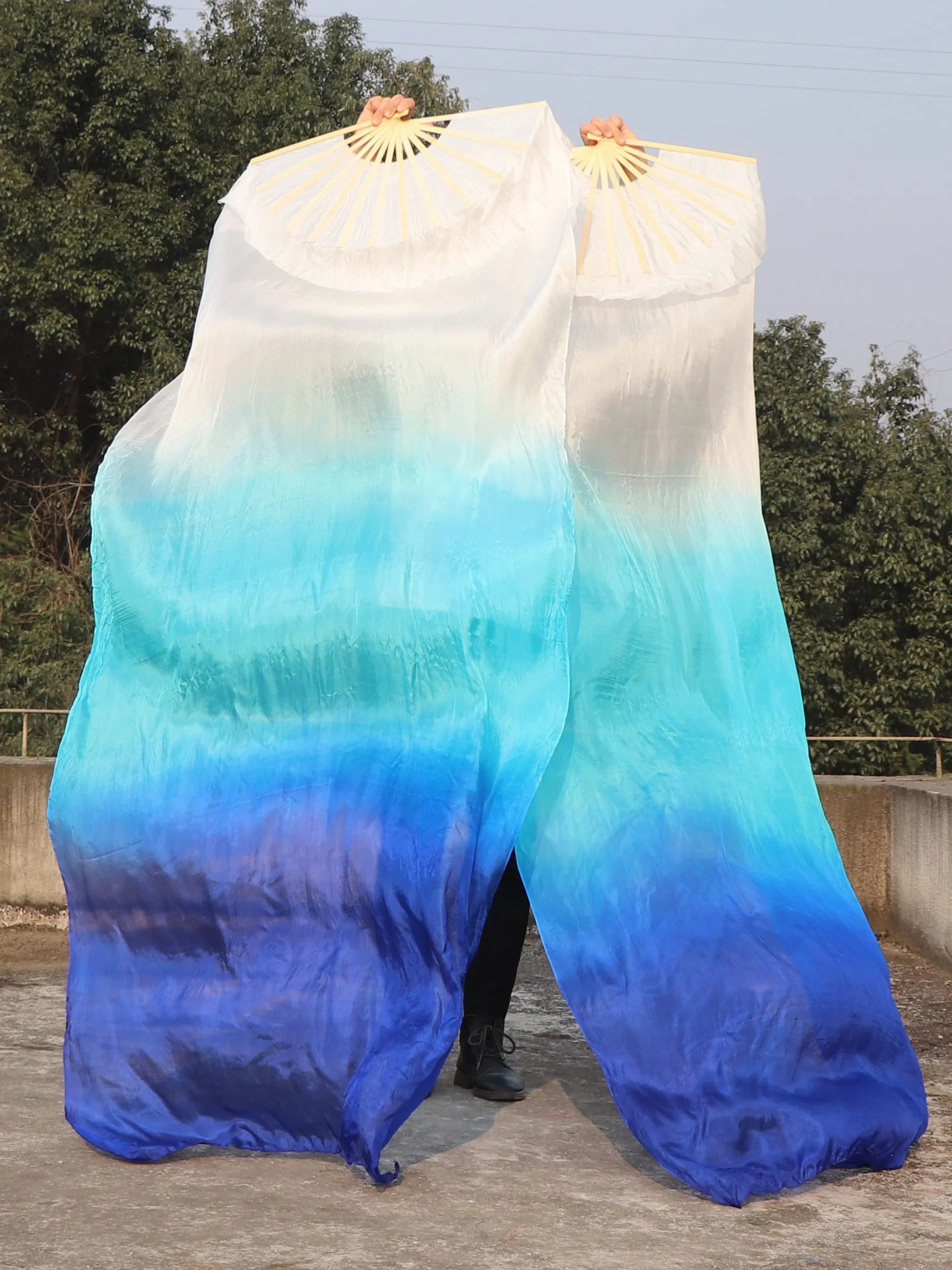 Winged Sirenny Abanicos Velos Seda Natural 180 cm Danza del Vientre Pintados a Mano Mango Bambú Ajustable 2 Unidades