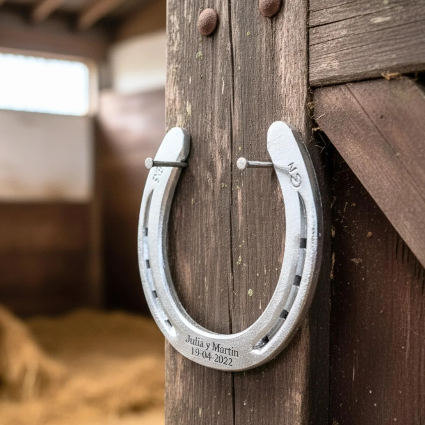Dttra Herradura con grabado personalizado de hierro pesado, herradura original de caballo, lacada en plata, herradura de la suerte personalizada para boda o regalo de inauguración