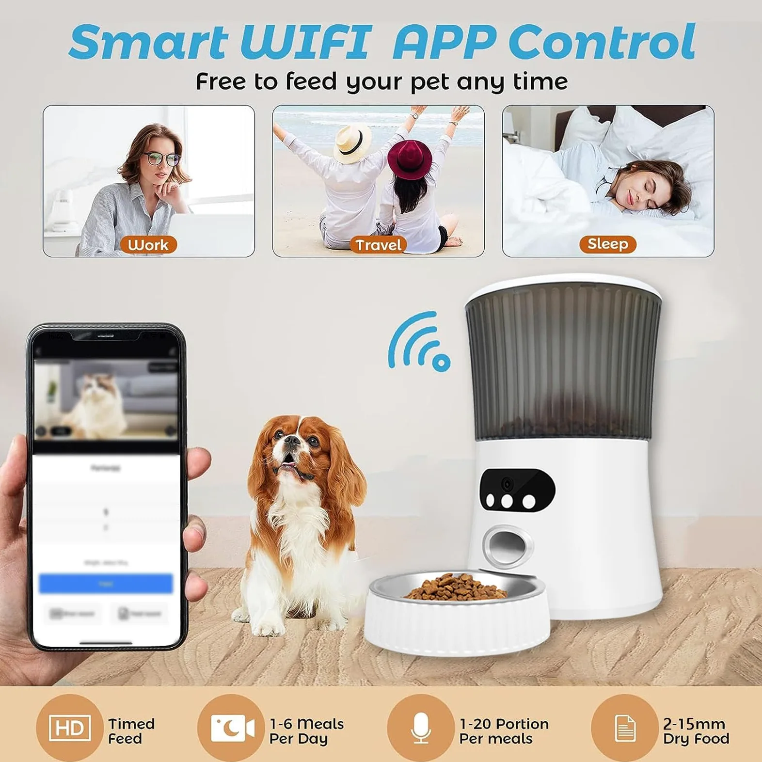 Comedero Automático para Gatos, 6L 2.4G WLAN,con App Control, Full 1080p HD Cámara y Visión Nocturna Comedero Automatico para Gatos, Comedero para Gatos