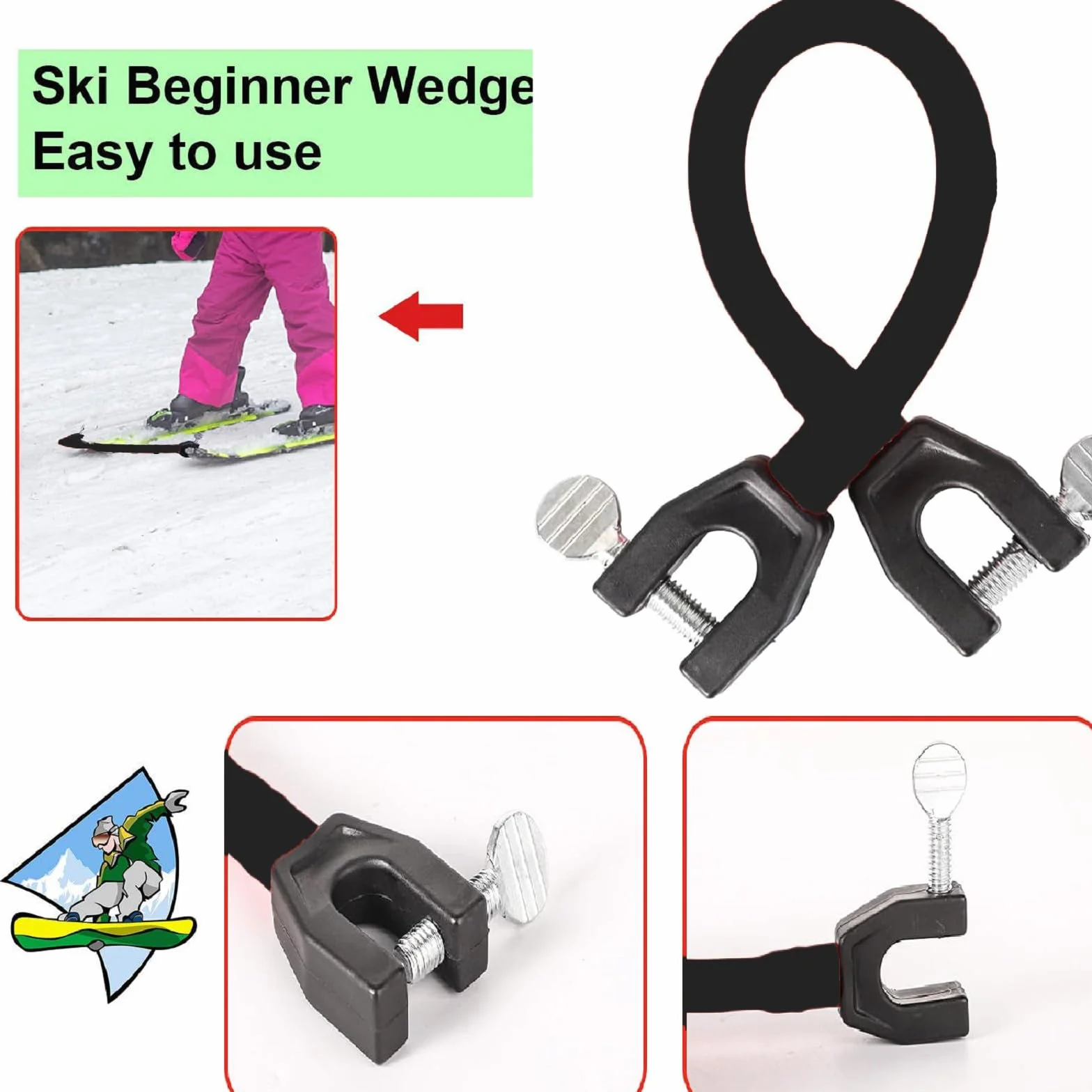 Entrenador de Conector de Punta de Esquí y Snowboard para Principiantes, Ayuda a Controlar la Velocidad (Negro)