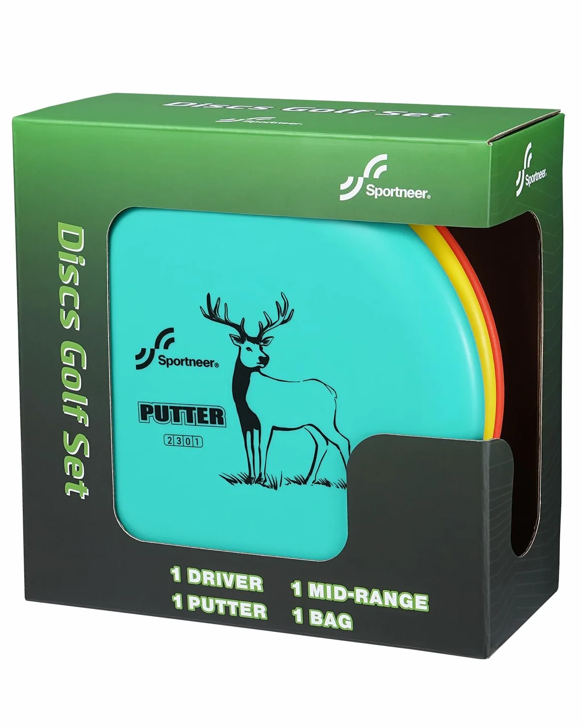 Sportneer Juego de discos de golf 3 piezas con putter, rango medio, driver, mini marcador y bolsa portátil