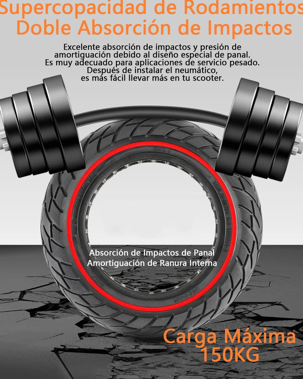 Neumáticos de Goma Maciza 60/70-6,5 10x2,5 para Segway Ninebot Max G30/G30E/G30LP Patinete Eléctrico Rueda de Repuesto Antipinchazo